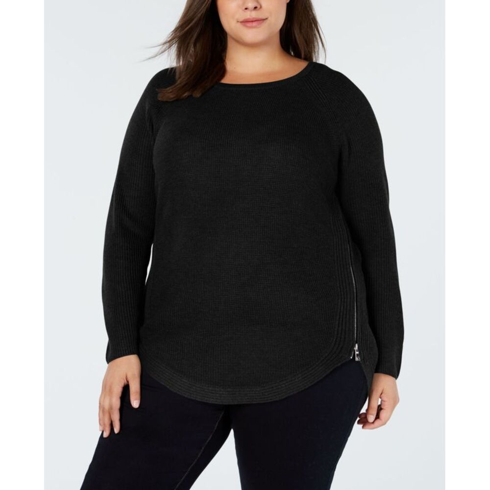 INC International Concepts Plus Size Waffle Knit Side Zip Sweater
